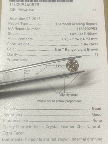 GIA Certified 1.86 Carat S -T I1 Circular Brilliant Diamond - Image 3
