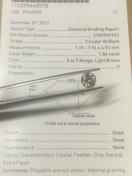 GIA Certified 1.86 S-T I1 Circular Brilliant Diamond - Image 3