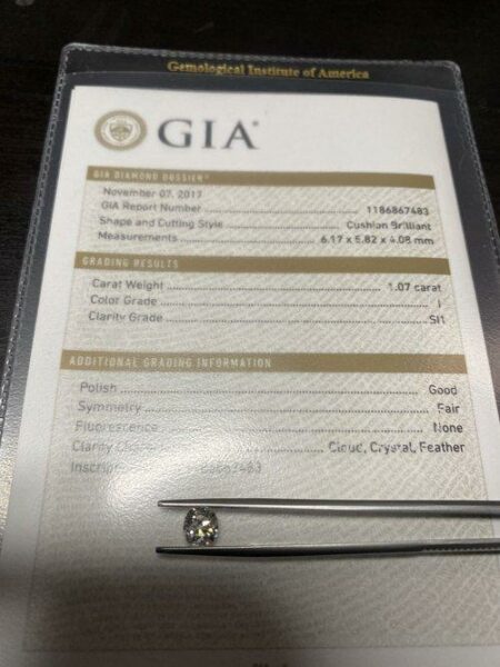 GIA Certified 1.07 Carat I SI1 Cushion Brilliant Diamond - Image 3