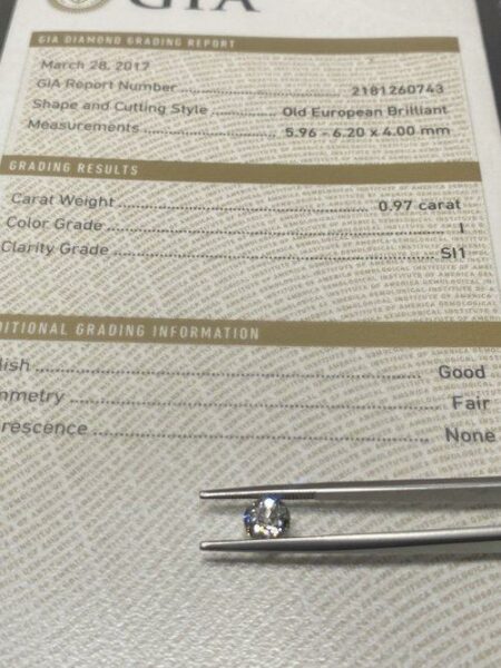GIA Certified 0.97 Carat I SI2 Old European Brilliant Diamond - Image 3