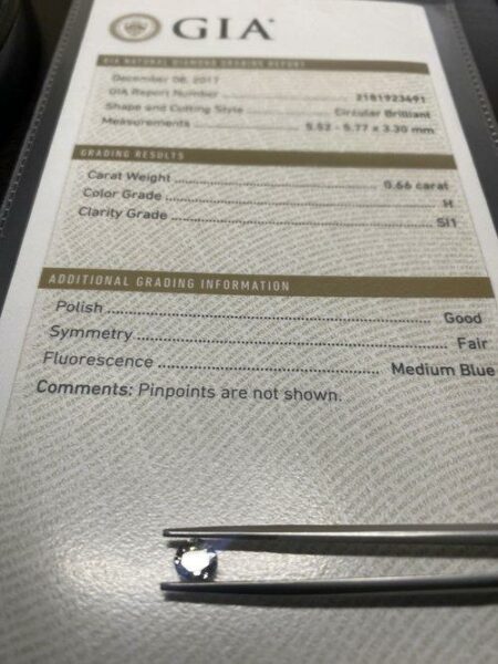GIA Certified 0.66 Carat H SI1 Circular Brilliant Diamond - Image 3
