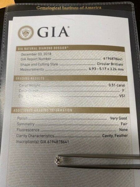 GIA Certified 0.51 CT F VS1 Circular Brilliant Diamond - Image 2