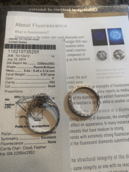 GIA Certified 0.57 CT F VS2 Round Brilliant Diamond Ring - Image 2