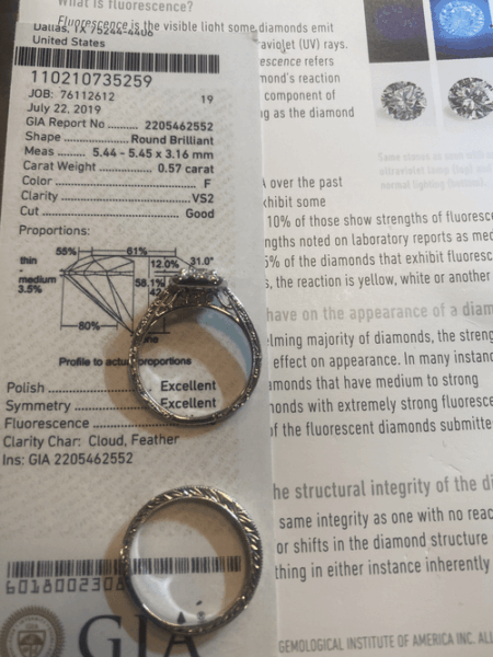 GIA Certified 0.57 CT F VS2 Round Brilliant Diamond Ring - Image 5