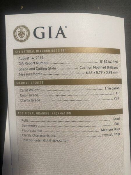 GIA Certified 1.16 Carat H VS2 Cushion Modified Brilliant Diamond - Image 4