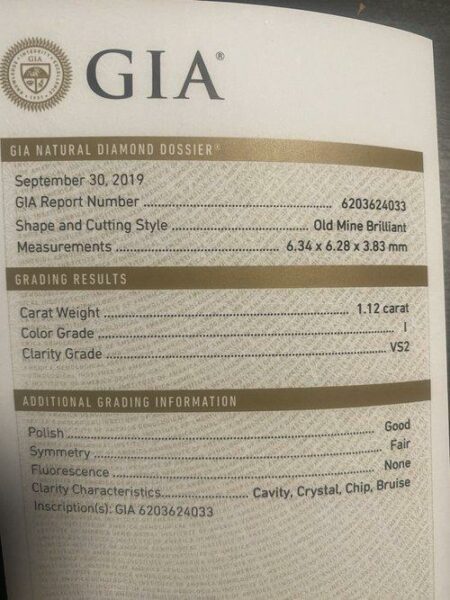 GIA Certified 1.12 Carat I VS2 Old Mine Brilliant Diamond - Image 4