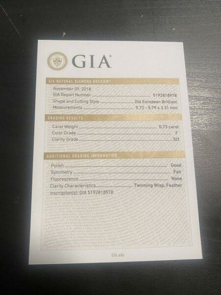 GIA Certified 0.73 Carat F SI2 Old European Brilliant Diamond - Image 4