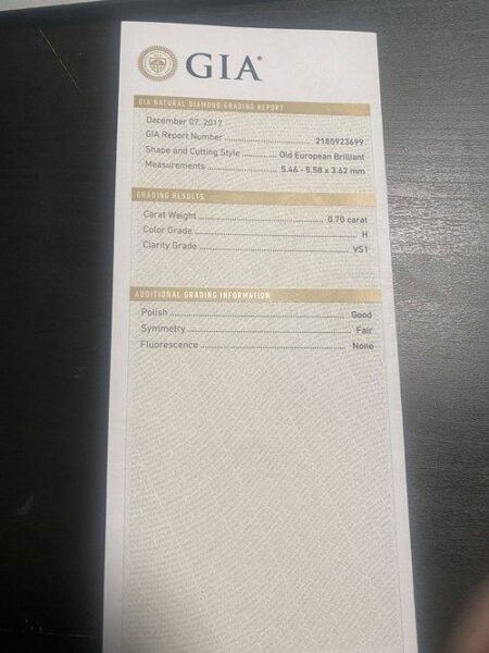 GIA Certified 0.7 Carat H VS1 Old European Brilliant Diamond - Image 4