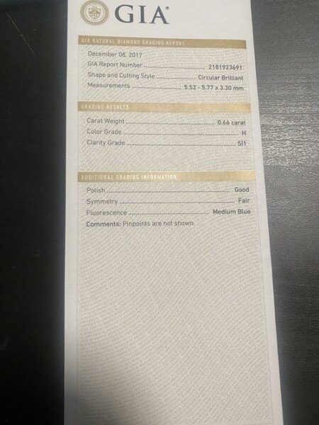 GIA Certified 0.66 Carat H SI1 Circular Brilliant Diamond - Image 4