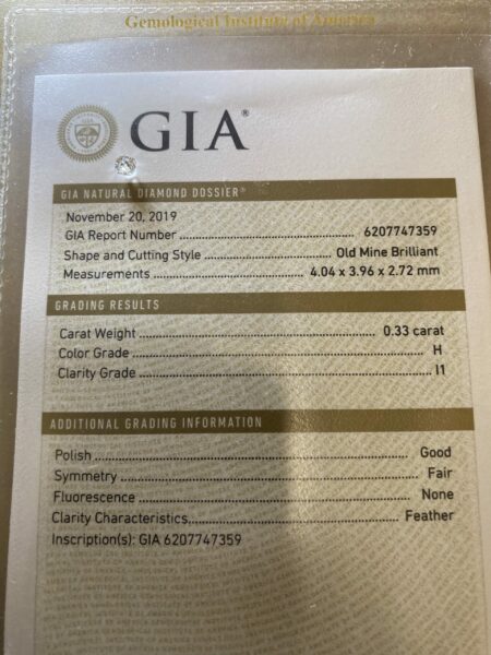 GIA Certified 0.33 Carat H I1 Old Mine Brilliant Diamond - Image 2