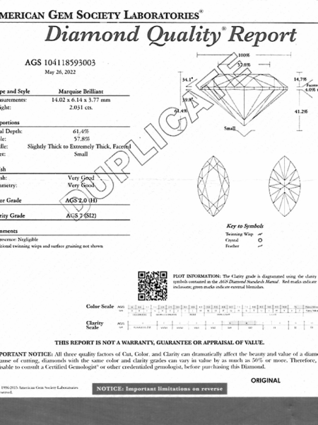 AGS Certified 2 CT H SI2 Marquise Brilliant Diamond Ring - Image 2