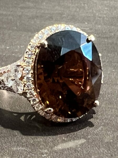 0.79 CT G-H SI1-SI2 Round Brilliant Natural Diamond and 10.95 CT Tourmaline Ring - Image 8