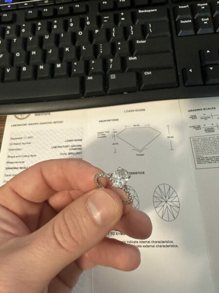 IGI Certified 1.5 CT D VVS2 Lab Grown Oval Brilliant Diamond Ring - Image 3