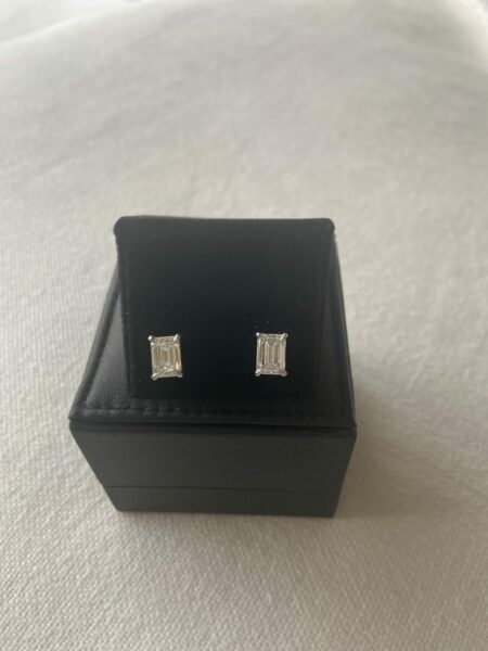 GIA Certified 3 CT D VS1- VVS2 Jean Dousset Chelsea Lab Grown Emerald Cut Diamond Earrings - Image 2