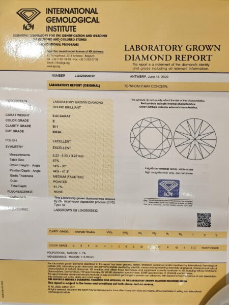 0.54 CT E SI1 Lab Grown Round Brilliant Diamond Ring - Image 3
