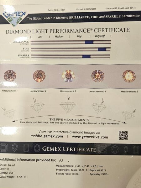 AGS Certified 1.52ct H VS2 round brilliant cut lab grown diamond - Image 4