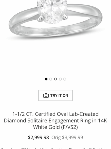 Zales lab-grown oval diamond solitaire engagement ring and wedding band - Image 3