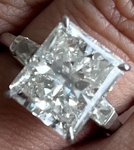 GIA Certified 8.03 CT J SI2 Centerstone Radiant Diamond Three-Stone Ring - Image 2