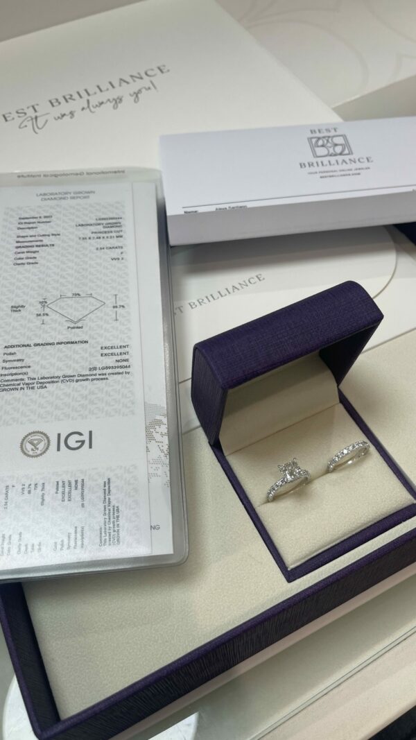 2.54 CT Princess Cut Lab Grown F VVS2 Engagement Ring and Halo Wedding Ring Bridal set - Image 4
