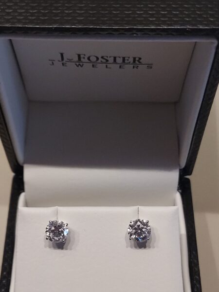 14 K White Gold 1.5 CT Total Weight F VS2 Lab Grown Diamond Stud Earrings, Princess Cut in 4 Prong Setting - Image 4