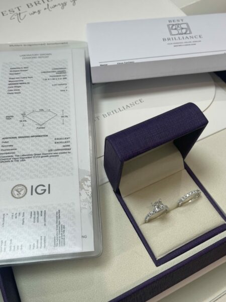 2.54 CT Princess Cut Lab Grown F VVS2 Engagement Ring and Halo Wedding Ring Bridal set - Image 2