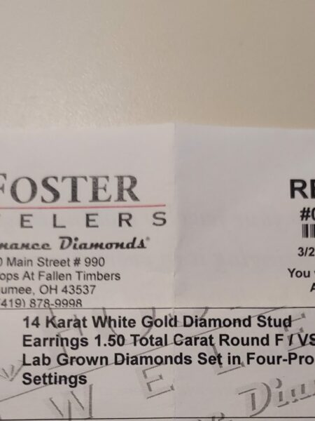 14 K White Gold 1.5 CT Total Weight F VS2 Lab Grown Diamond Stud Earrings, Princess Cut in 4 Prong Setting - Image 2