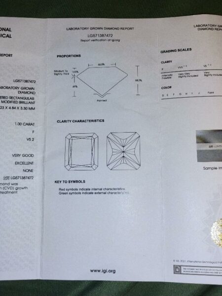 IGI Certified 1 CT F VS 2 Lab-Grown Cut Cornered Rectangular Modified Brilliant Diamond Ring - Image 5