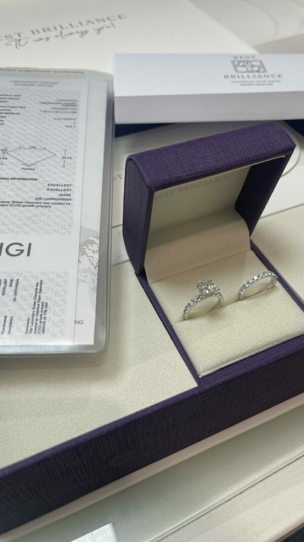 2.54 CT Princess Cut Lab Grown F VVS2 Engagement Ring and Halo Wedding Ring Bridal set - Image 6