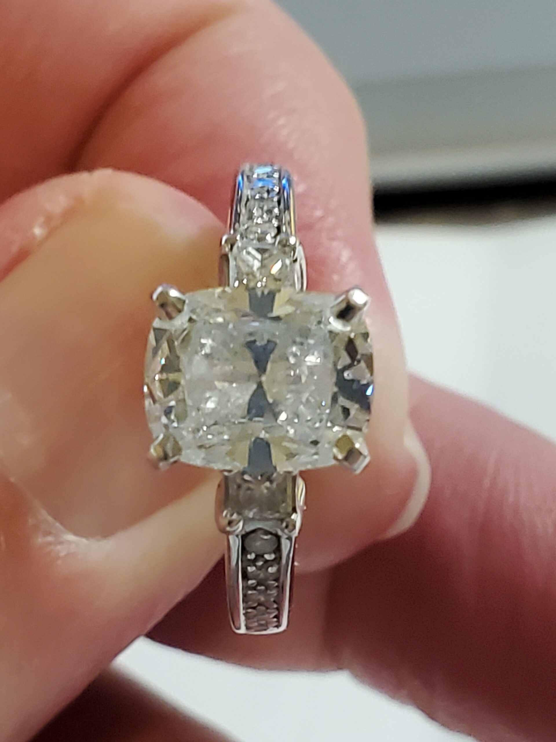 2.04 CT E SI 1 Lab Grown Cushion Modified Brilliant Diamond 14k White Gold Ring