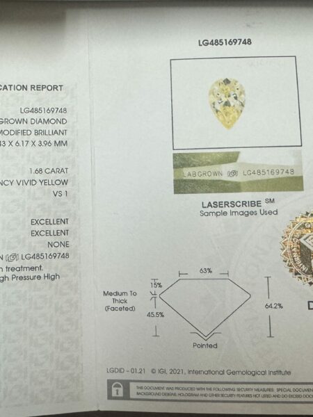IGI certified 1.68 CT VSI Center Fancy Vivid Yellow Lab Grown Center Diamond Custom Made Wedding Set - Image 2