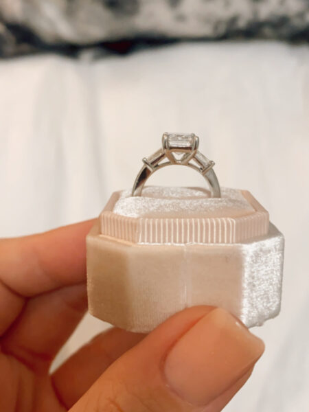 2.97 F VS1 Platinum Emerald Cut Lab Grown Diamond Engagement Ring with Baguettes - Image 2