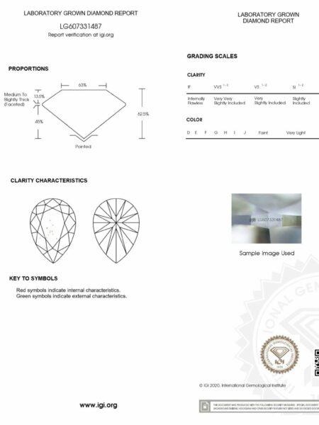 IGI Certified 1.17 CT H SI 1 Lab Grown Pear Cut Loose Diamond - Image 3