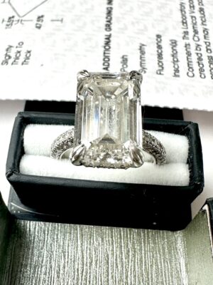 IGI Certified 8.01 CT G VS1 Lab Grown Emerald Cut Diamond Ring