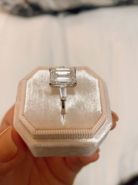 2.97 F VS1 Platinum Emerald Cut Lab Grown Diamond Engagement Ring with Baguettes - Image 4