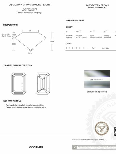 IGI Certified 1.02 CT E SI1 Lab Grown Loose Emerald Cut Diamond - Image 2