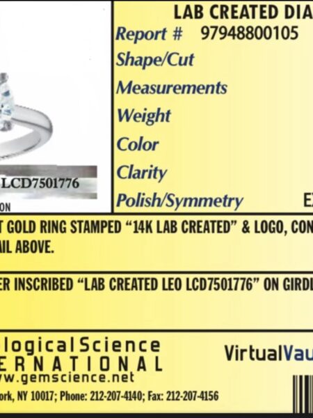 IGI Certified 1.61 CT E VS1 Lab Grown Round Diamond Ring - Image 8