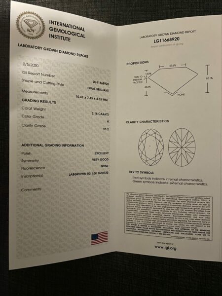 IGI Certified 2.16 CT H VS2 Lab Grown Oval Brilliant Diamond Engagement Ring - Image 2