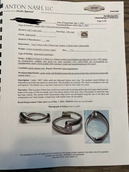 GIA Certified 0.5 CT D VS2 Modern Round Brilliant Cut Diamond Ring - Image 2