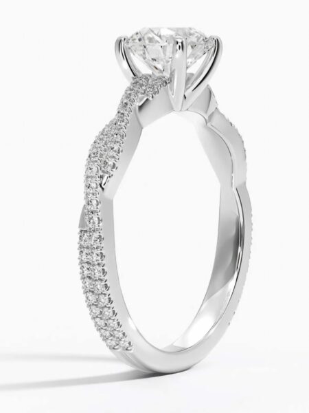0.23 TW 18 K White Gold Twisted Ring with Round Lab Grown Alexandrite Center Stone - Image 2