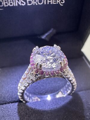 2.00 CT H SI 1 Lab Grown Round Brilliant with Pink Sapphire Halo Setting Diamond Ring