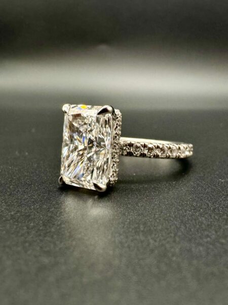 IGI Certified 5.01 CT E VS 1 Lab Grown Cut Cornered Rectangular Modified Brilliant Platinum Eternity Hidden Access Ring - Image 6