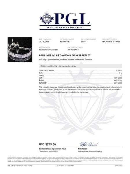 0.5 CT I-J I3 Brilliant Diamond Bolo Bracelet - Image 2