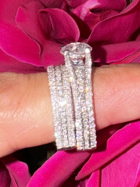 14 K Gold Wedding Band Set with 0.65 CT G/H SI1/SI2 Round Brilliant Diamonds (no center stone) - Image 2