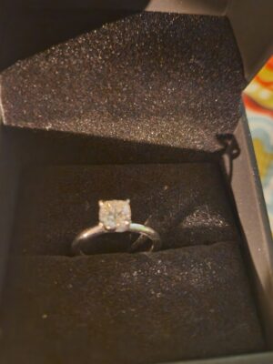 Wedding/engagement set:  2 CT Lab Grown solitaire engagement 14 kt gold ring and 1 CT lab grown ladies 14 kt gold band. Mens white gold band