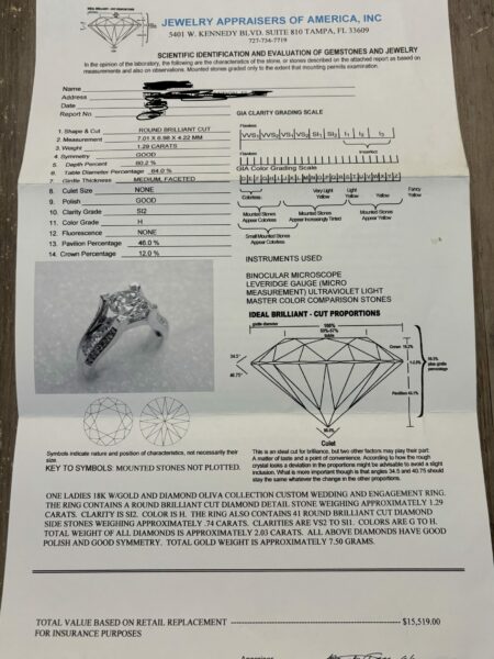 1.29 CT H SI2 Round Brilliant Cut Diamond Ring - Image 2