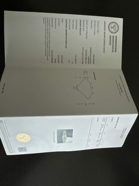 IGI Certified 3.43 CT G VS 1 Lab Grown Cushion Cut Center Brilliant Lab Grown Diamond Ring - Image 4