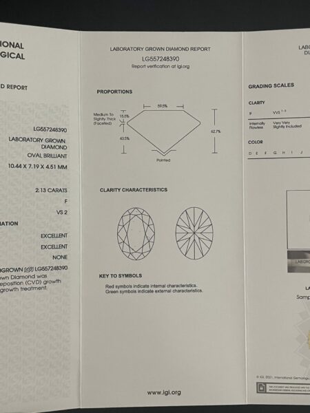 IGI Certified 2.13 CT F VS 2 Oval Brilliant Lab Grown Diamond Ring - Image 2