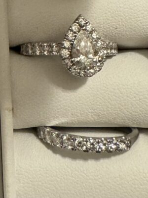 GIA Certified 3 CT H-I SI1-SI2 Lab Grown Pear Shaped Engagement Ring and Matching Diamond Wedding Band