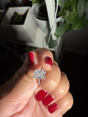 3.16 CT F IF Lab Grown Radiant Super Ideal Cut Diamond Platinum Ring