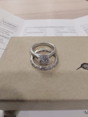 GIA Certified 1.5 CT H VS2 Lab Grown Brilliant Round Diamond Ring and Matching Wedding Band